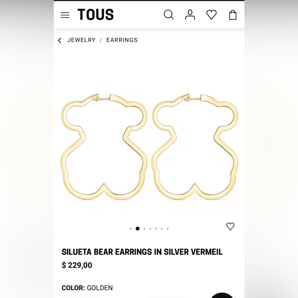 Authentic TOUS SILUETA BEAR EARRINGS IN SILVER VERMEIL